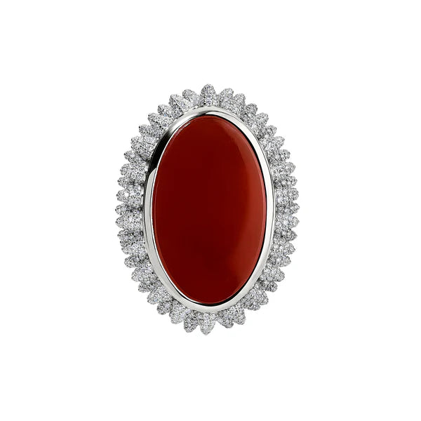 Carnelian Diamond Spike Ring