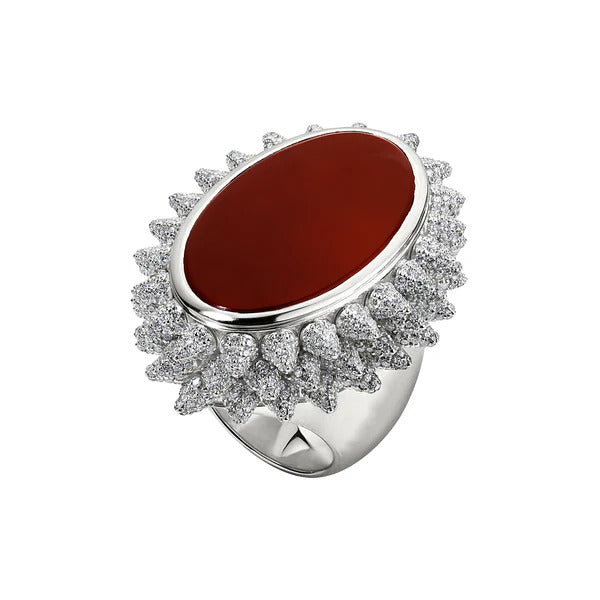 Carnelian Diamond Spike Ring