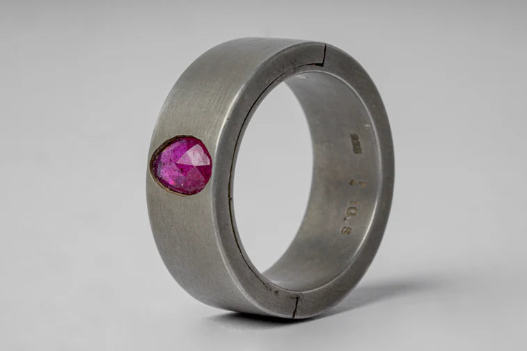 Punchout Setting, Ruby Faceted Slab Ring