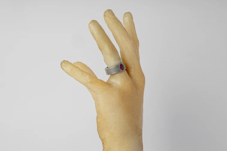 Punchout Setting, Ruby Faceted Slab Ring