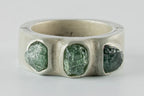 Terrestrial Surfaced, 3 Rough Green Sapphires Ring