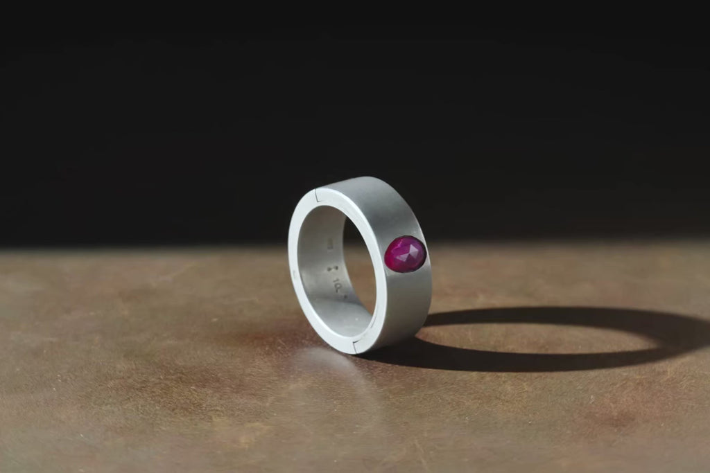 Punchout Setting, Ruby Faceted Slab Ring