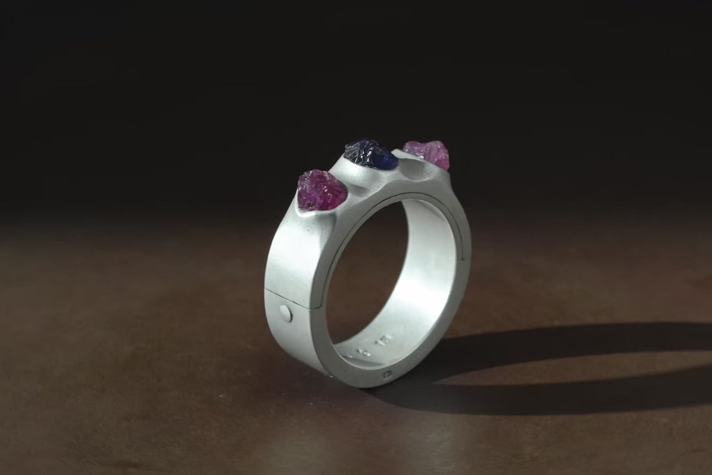 Terrestrial Surfaced, 3 Winza Sapphires Ring